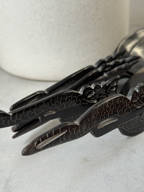 Image 1 of Ensemble ancien de cuillères en corne de buffle d'Indonésie (7 pièces)