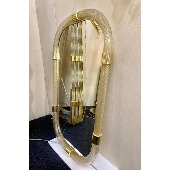 Image 1 of Klassisches italienisches Murano-Glas-Wandspiegel-Duo mit Blattgold – Torciglione-Motiv