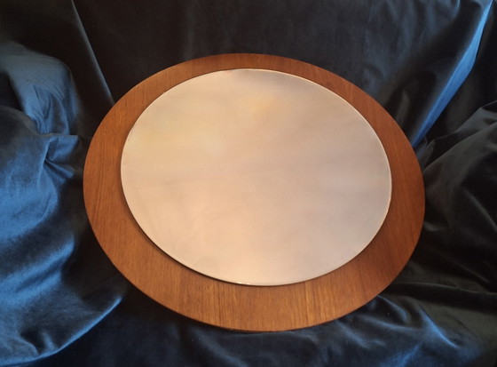 Image 1 of Danish Teak Circular Bevelled Wall Mirror, 1960s
