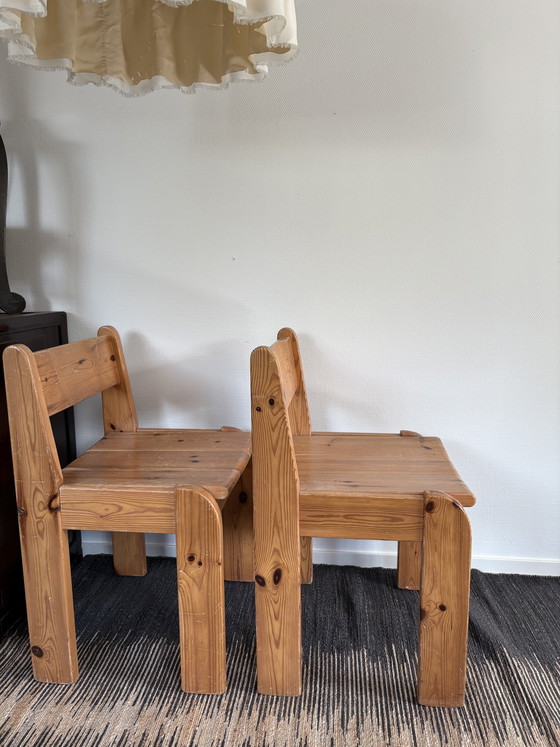 Image 1 of   Vintage Ate van Apeldoorn set pine wood stoelen brutalist