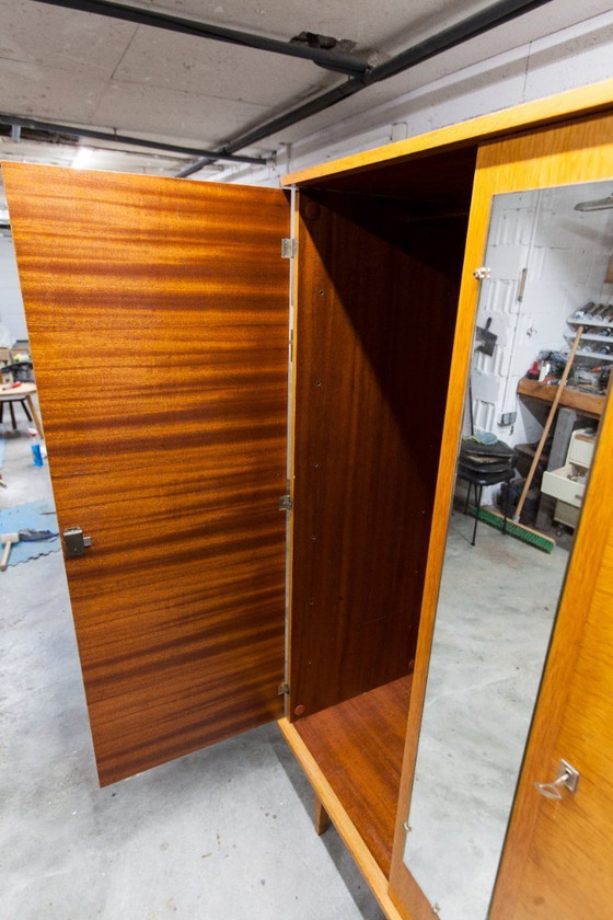Image 1 of 1970s Scandinavian wardrobe with hanging space, shelf, mirror, 21x126cm, 2 doors