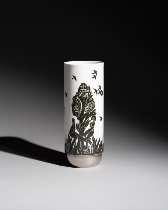Image 1 of Artist HAP Grieshaber x Rosenthal “Pastorale” Vase Form “Duo” by Ambrogio Pozzi