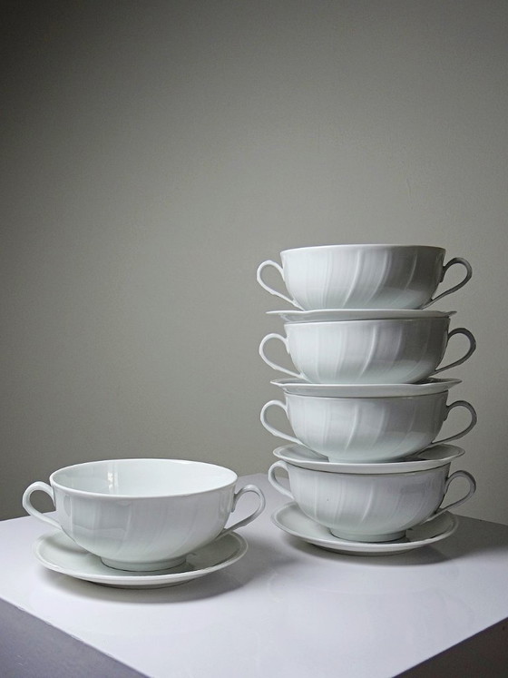 Image 1 of 5 two-handled cups/bowls, Limoges porcelain Bernardaud "Palm"