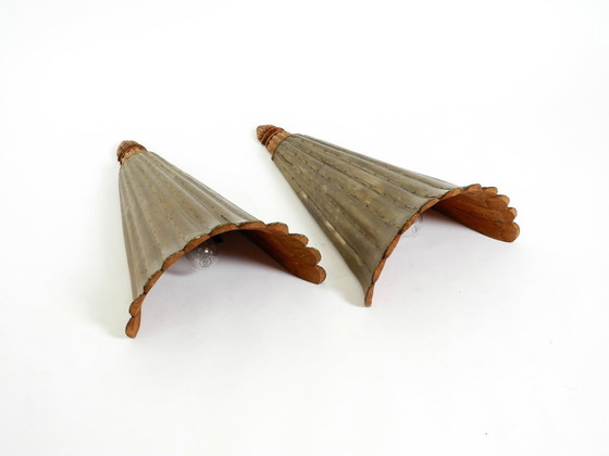 Two Large, Rare 1950s Wall Lamps Made of Wood With Aluminum Cladding – Wall lights (photo 16 of 20)