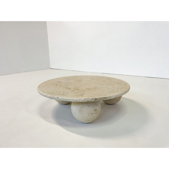 Image 1 of Table basse ronde vintage en travertin, Italie