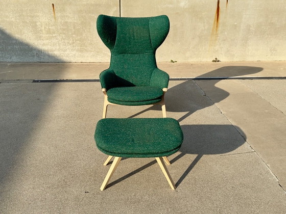 CASSINA P22 Armchair + Ottoman design PATRICK NORGUET green | ash – Textile (photo 2 of 14)