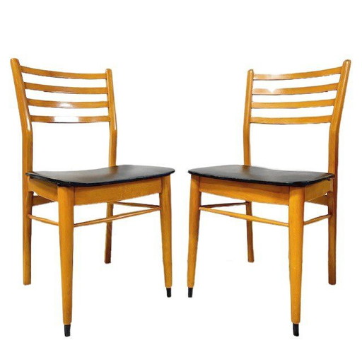 Juego de sillas de comedor de diseño danés vintage, de piel sintética negra, de la década de 1960.