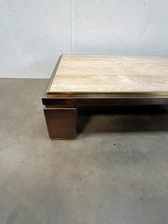 Image 1 of Grande table basse vintage, Belgochrom, Belgique, années 1970. Travertin et laiton