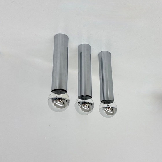 Image 1 of Set di 3 lampade da soffitto/parete minimaliste con tubo cromato, anni '70