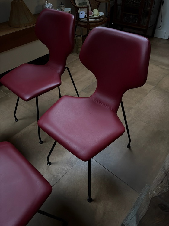 4 sedie Cavalletta Design on Stock, Sedie da pranzo, Pelle, Rosso (foto 6 di 8)