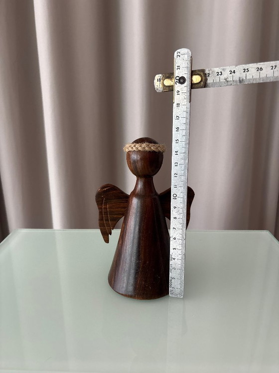 Hölzerne Engelsfigur, Dunkelbraun, Dekorative Objekte, Holz, Andere, Vintage (Foto 7 von 8)