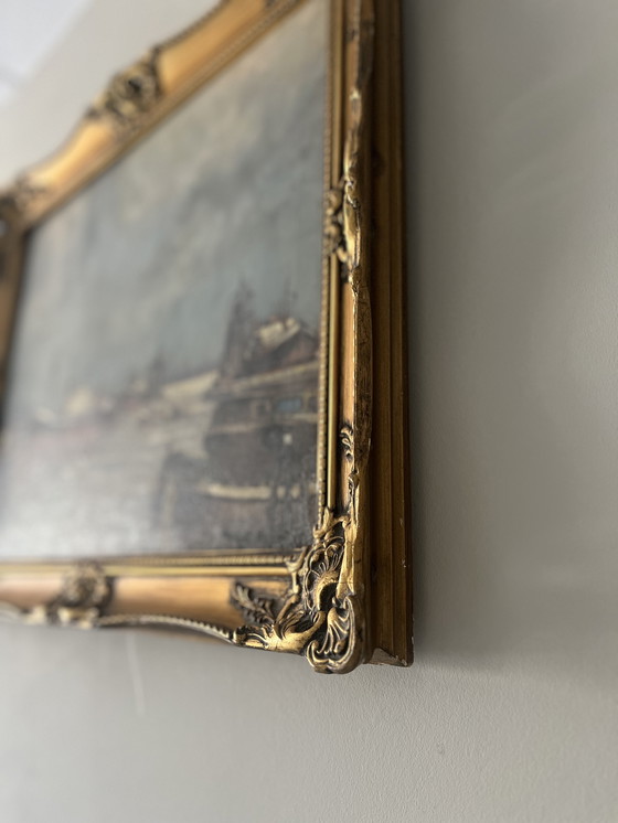 Image 1 of Painting of the harbour by H.W. Bijl.