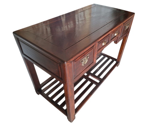 Antique Chinese Altar Side Table, Hall Table, Wall Console. Dimensions: 113x85cm and 81cm High. – Wood, Brass (photo 3 of 5)