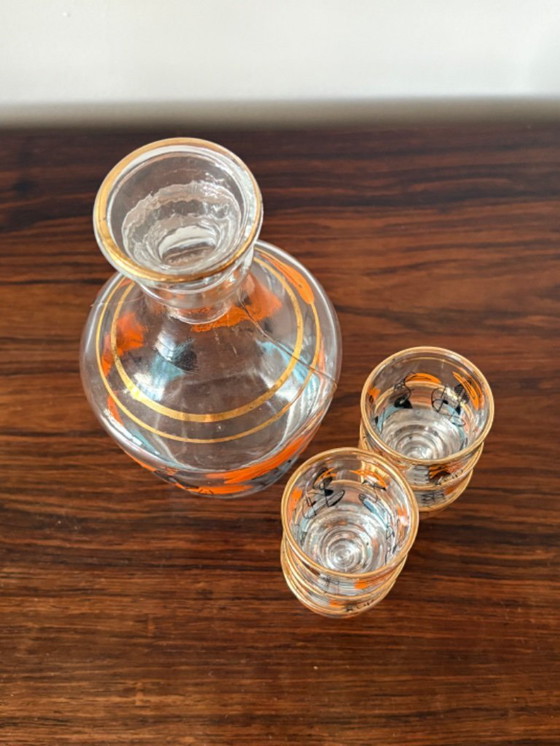 Image 1 of Magnifique ensemble de carafe à liqueur de style atomique des années 1960