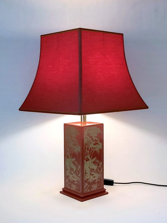 Chinoiserie Table Lamp Claude Mahey – Textile, Vintage (photo 10 of 15)