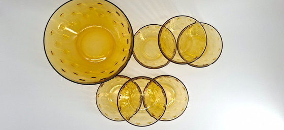 Image 1 of Amberkleurig glazen dessertservies - 1970