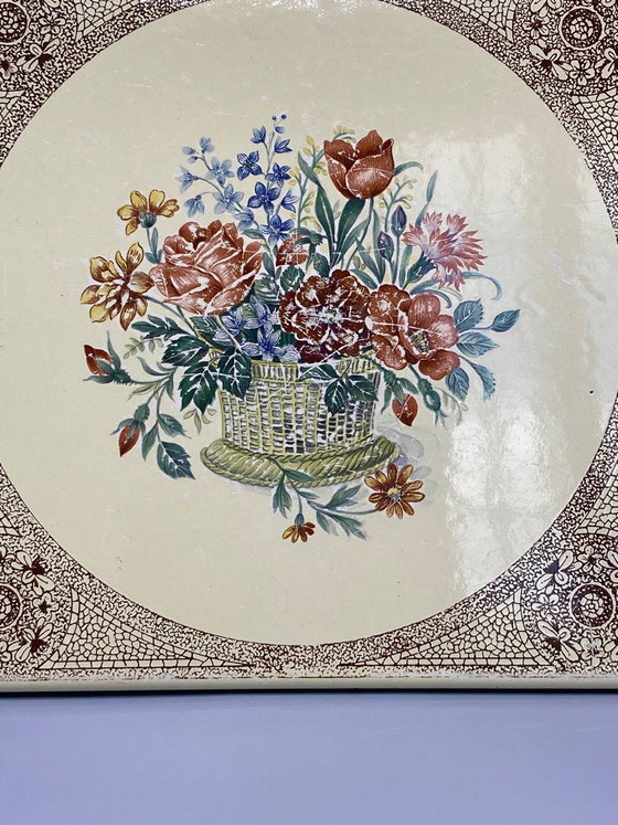 Enamel on Metal Trivet, Rustic Floral Bouquet Design, Tulips and Roses in a Basket – Decorative Objects (photo 2 of 4)