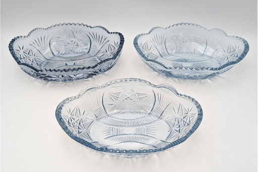 Three blue glass plates, Poland, 1970s