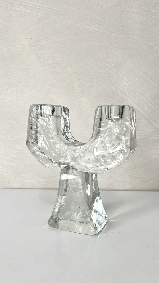 Bougeoir brutaliste Pukeberg en verre, années 70