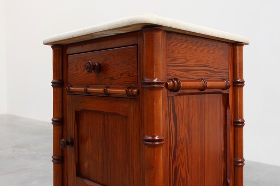 Image 1 of Late 19th Century Faux Bamboo and Marble Bedside Table, France