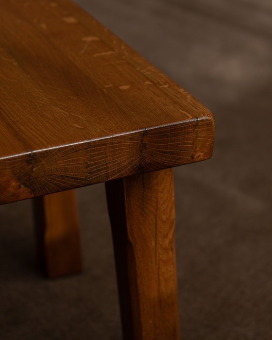 Image 1 of Vintage brutalistische massief eikenhouten bijzettafels (set van 3) – Nederlands, jaren 70