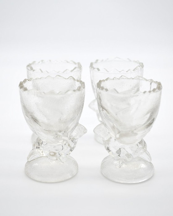 Image 1 of Vintage 90s Molded & Frosted Glass Chicken Egg Cups – Set of 4 
