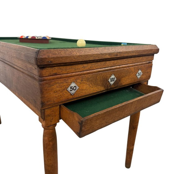 Kleiner Billardtisch, dunkles Holz, Beistelltische, Stoff, Braun, Vintage (Foto 3 von 8)
