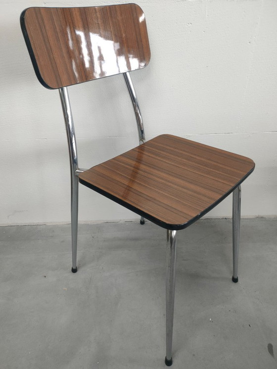 Image 1 of Set of two 1970s Caramel-colored Formica dining chairs and kitchen chairs (chrome-plated).