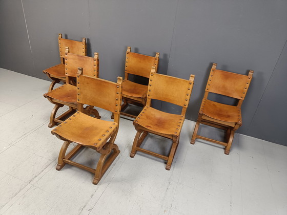 Image 1 of Chaises de salle à manger espagnoles en cuir, 1960S