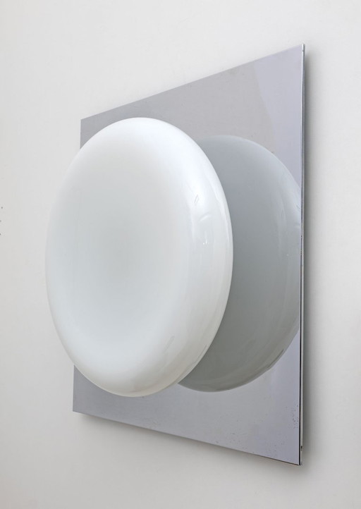 Carlo Nason Mid-century Modern Italian Steel and Murano Glass Wall Lamp, 1970s