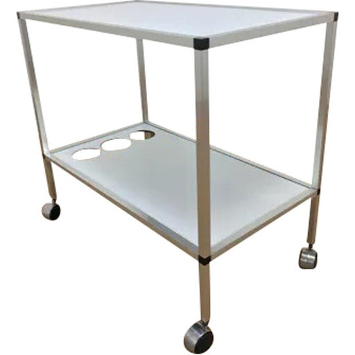 Carrito de servicio vintage de aluminio cepillado, década de 1970
