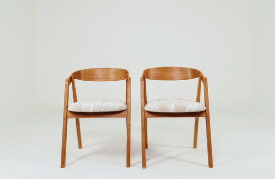 Image 1 of Scandinavian dining chairs set of 6 rustic oak wood safari beige 