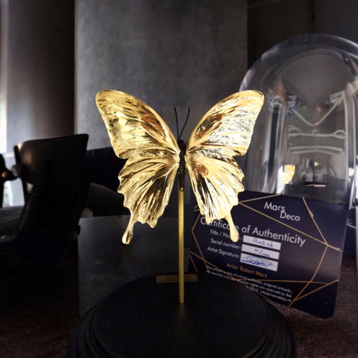Genuine papilio butterfly gilded in 23kt gold under glass dome Butterfly Artwork