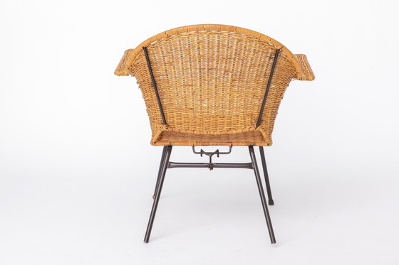 Image 1 of Vintage rieten fauteuils van Gianfranco Legler uit de jaren 1950 | Set van 3 Zwitserse rotan loungestoelen | Mid-century modern