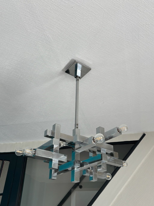 Architectural Cubist "Metric" Chrome Lighting by Gaetano Sciolari – Italy, 1970s