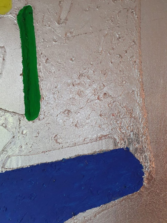 Peinture avec visage stylisé, argent et multicolore, Peintures et dessins, Toile, Argenté, Modern (photo 5 sur 5)