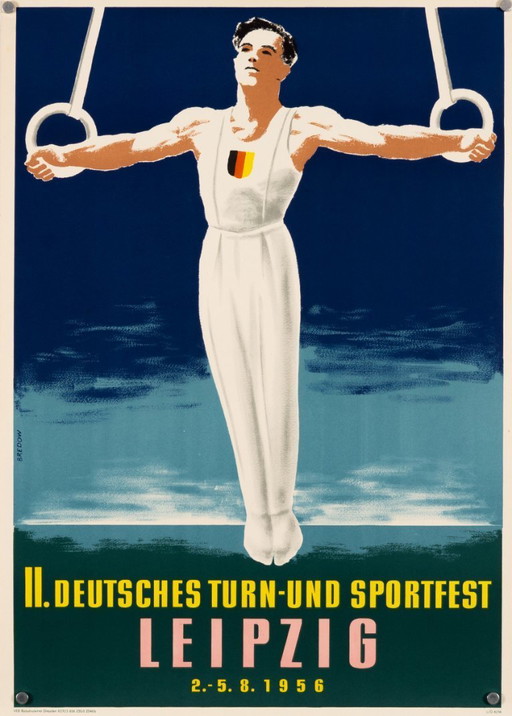 II Deutsches Turn und Sportfest Leipzig 1956 – Original Vintage Sports Poster by Bredow – Mid-Century Modern – 59.5x42 cm