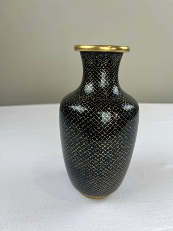Jarrón de latón esmaltado negro y dorado – Jarrones, Brass, Art Deco (photo 7 of 7)