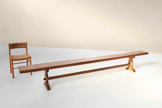 Image 1 of Très long banc de monastère en bois d'orme massif, France vers 1850 1850