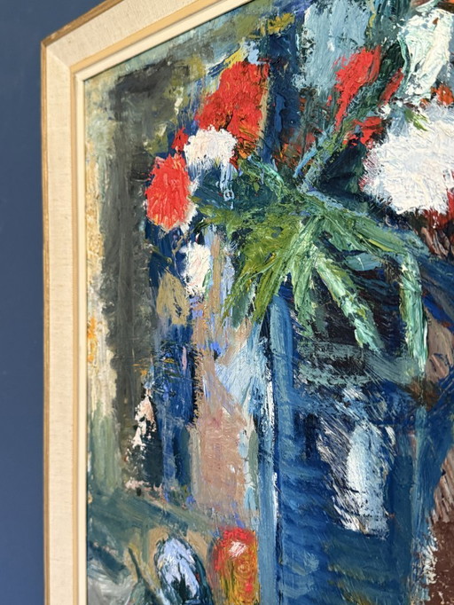 Expressionist still life 'Floral Feast' oil on canvas (1955) by Leif Nilsson