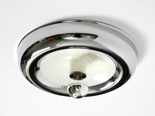 Round metal chrome ceiling or wall lamp from Italy | original Mid Century Space Age Design