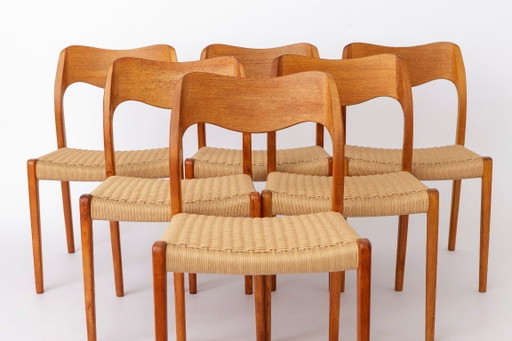 Set of 6 Niels Otto Møller Model 71 Dining Chairs, 1960s, Danish Mid Century Teak Chairs with Danish Cord Seats, Scandinavian De