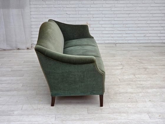 Image 1 of 1960s, 3-Seater Danish Sofa, Green Furniture Velour.