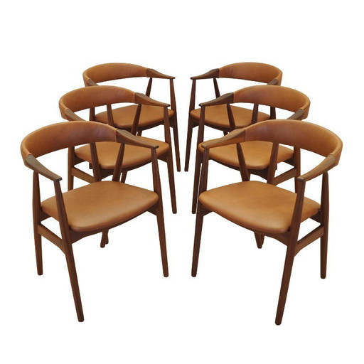 Set van zes teakhouten stoelen, Deens design, jaren 70, gemaakt in Denemarken.