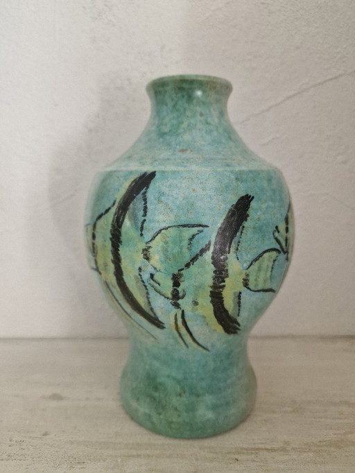 Vase vintage décor poissons Pierre Scheffer