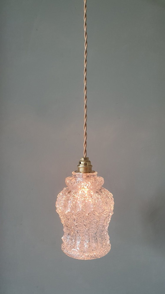 Image 1 of Vintage hanglamp van dik, getextureerd glas. Duitsland Mid Century