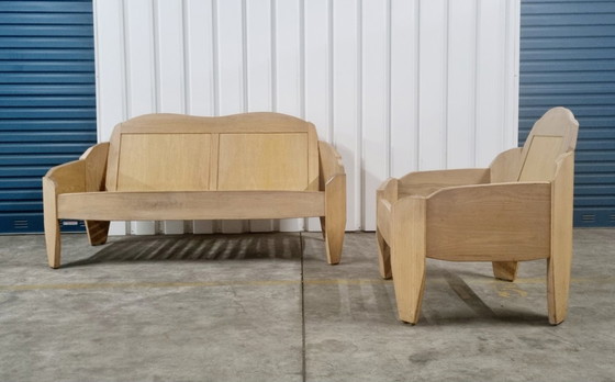 Image 1 of Banco + sillón único de madera maciza de estilo antroposófico