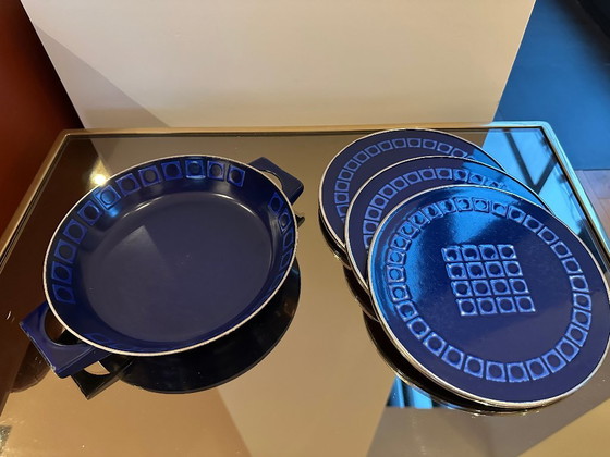 Image 1 of Retro set SILIT Blue enamel pots and saucers