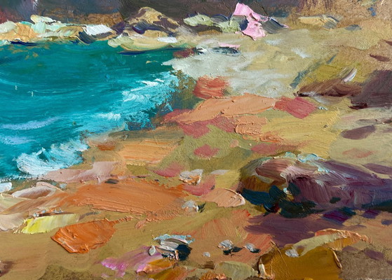 Image 1 of Original Oil Painting Coastal Mountain Landscape After the sea storm