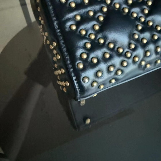 Image 1 of DIOR LADY MINI GESTEPPTES NIETENBELEUCHTUNGS-LAMMLEDER SCHWARZ GOLDENE BESCHLÄGE